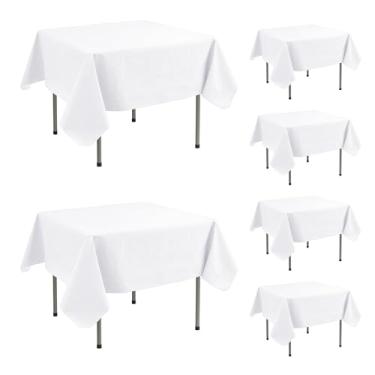 Imagem de Enjoyidea Toalha de mesa de vinil com forro de flanela - pacote com 6 toalhas brancas 137 x 137 cm à prova d'água para mesa de jantar, lençóis de plástico para uso ao ar livre - panos de óleo à prova