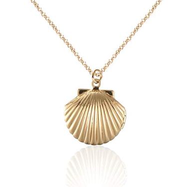 Imagem de Colar com capa 3D colorida Bling para mulheres, meninas, com medalhão de foto de sereia e corrente longa ajustável Dourado