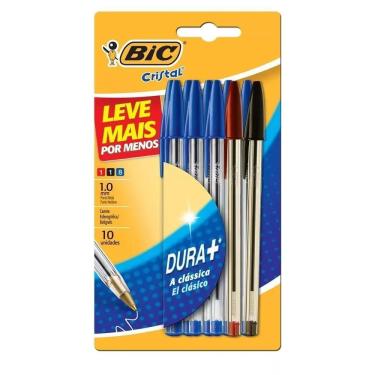Imagem de Caneta Esferográfica Cristal Dura Mais Kit 10 Ponta 1.0mm Bic Colorida