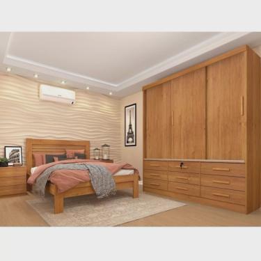 Imagem de Quarto Completo Guarda Roupa 3 Portas Cama Casal e Mesa de Cabeceira Chicago