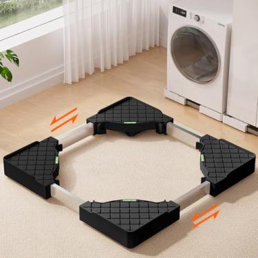 Imagem de Rolos de eletrodomésticos resistentes, suporte ajustável para mini geladeira, lavadora e secadora com 16 rodas de bloqueio, base universal de suporte universal para lavadora, secadora