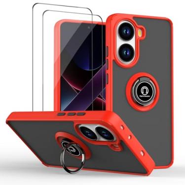 Imagem de QUIETIP Capa compatível com Xiaomi Poco X7 Pro 5G com protetor de tela, TPU + anel magnético de policarbonato rígido, capa de suporte para carro, vermelha