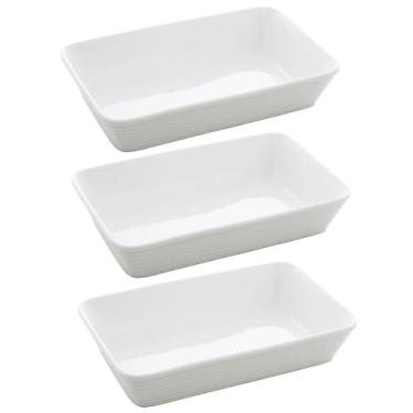 Imagem de Kit 3 Travessas de Porcelana Assadeiras Retangulares 26x17cm Brancas S