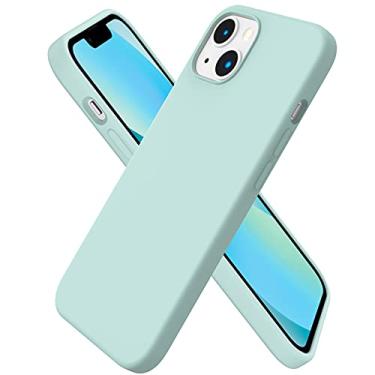 Imagem de ORNARTO Capa compatível com iPhone 13 6.1, capa fina de silicone líquido de 3 camadas totalmente coberta, capa de borracha de gel macio, 15,5 cm, verde menta