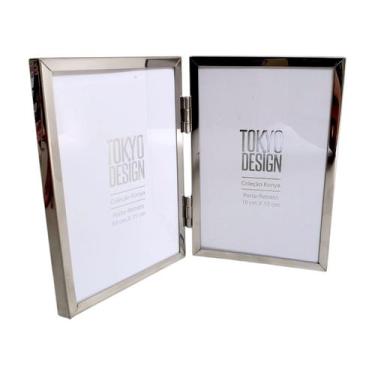 Imagem de Porta Retrato de Metal Duplo Com Vidro Inox 10x15cm Konya - Tokio Desi