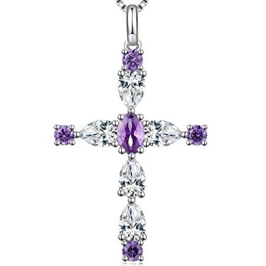 Imagem de Miaofu Colar feminino com cruz de diamante banhado a ouro branco 18 K em gota e cruz de prata esterlina 925 CZ para mulheres, Zircônia cúbica, Zircônia cúbica