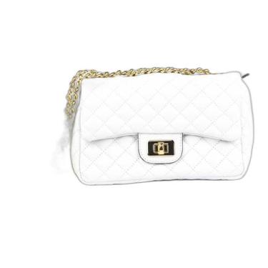 Imagem de Bolsa Feminina Social Matelasse Couro Branco C/Ouro - Betania Couros