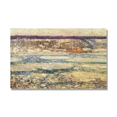 Imagem de Arte de parede Childe Hassam - "Ice on River" - Impressões vintage - Arte de parede impressionista - Impressões de arte de paisagem vintage - Impressões em tela famosas. 80 x 130 cm - 31,5 x 51,2 pol