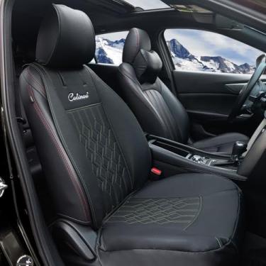 Imagem de COLINOO Capa de couro para assento de carro à prova d'água, capa de assento de veículo com ajuste universal, linha preta e verde