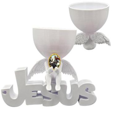 Imagem de Anjinho da Guarda São Jorge Jesus 3d Decoração Vaso - Point da Fe