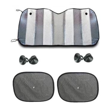 Imagem de Kit Protetor Solar Parabrisa Tapa Sol Veicular Painel + 2 Ventosa Lateral