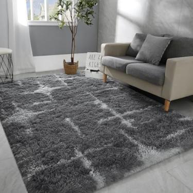 Imagem de Hutha Tapetes grandes para sala de estar, tapete moderno super macio e fofo para quarto, tapetes felpudos cinza estrela, para meninas, crianças, berçário, decoração de casa