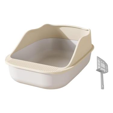 Imagem de ＫＬＫＣＭＳ Caixa de areia para gatos Bandeja de areia para gatinhos Aumentar fácil limpeza Comadre para gatos Bandeja de areia para gatos, BRANCO