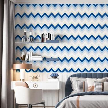 Imagem de Papel De Parede Adesivo Chevron Azul e Branco - GH Papel de Parede, 2,
