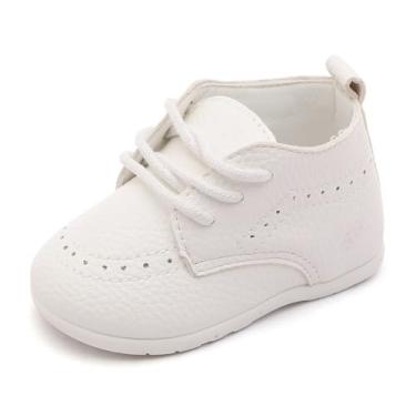Imagem de Greceen Mocassins de Couro para Bebês Meninos Meninas Conforto Oxford Vestido de Casamento Primeiro Andador Sapatos de Berço, Estampa B/Lichee Branco, 12-18 Months Toddler