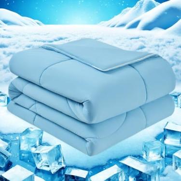 Imagem de meadow park Edredão refrescante, cobertor de resfriamento de dupla face, tamanho king para pessoas que dormem quentes, tecido Cold Tech, Q-Max>0,55, edredom de verão leve e respirável, azul