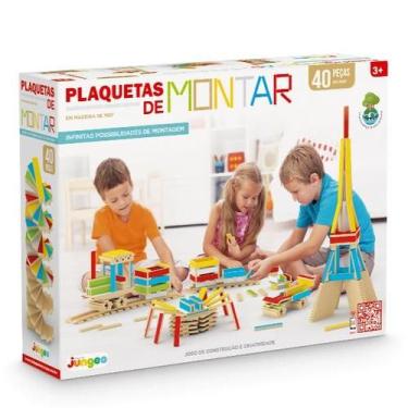 Imagem de Blocos de Montar Infantil Plaquetas Coloridas Em Mdf Junges 40 Peças