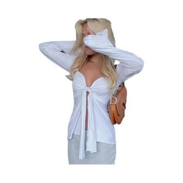 Imagem de Camiseta Feminina Manga Comprida, Decote V - Outono/Inverno - Streetwe