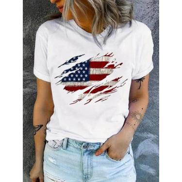Imagem de Camiseta Feminina Dia da Independência - Estampa Bandeira Americana - 
