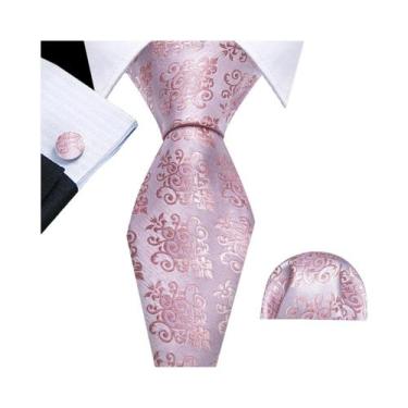 Imagem de Conjunto de Abotoaduras e Gravata Masculina - Seda Pêssego Coral Rosa 