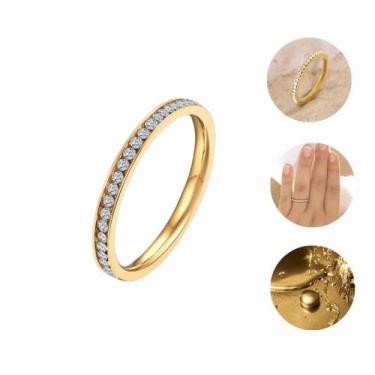 Imagem de Anel Ouro 18k Aparador Aliança Com Pedras Zircônia Banhada 2mm - Oremt