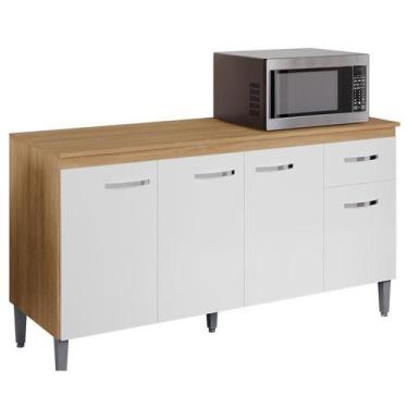 Imagem de Balcão de Cozinha Gabriela com Tampo 150cm Amêndoa Branco - AJL - AJL 