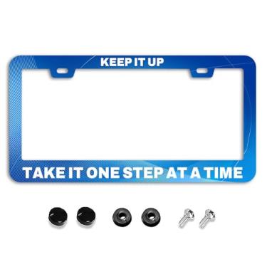 Imagem de GUWEI Keep IT UP Molduras de placa de licença Take it one step at a TIME Suporte colorido para placa de carro capa de carro acessório decoração com 2 furos parafusos para homens e mulheres (XWZ-86)