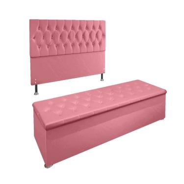 Imagem de Kit Cabeceira Calçadeira Baú King 1,95 Cm Madrid Suede Rosa