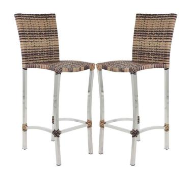 Imagem de 2 Banquetas Alta Cannes Em Alumínio Para Cozinha Bar Edícula Capuccino