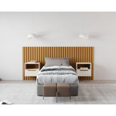 Imagem de Cabeceira Ripada Maracá Solteiro Com 2 Mesas De Cabeceira Jatobá Pérola-nature