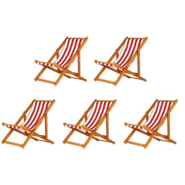 Imagem de Kit 5 Cadeira Espreguiçadeira Dobrável Mel Sb-list Verm-branco