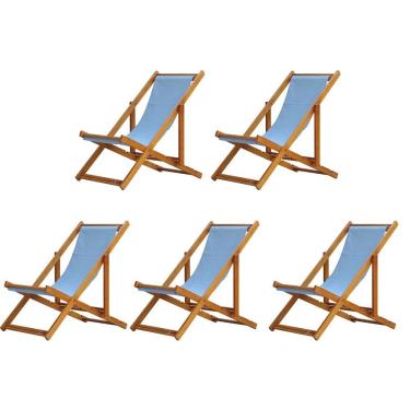Imagem de Kit 5 Cadeira Espreguiçadeira Dobrável Mel Sb-azul