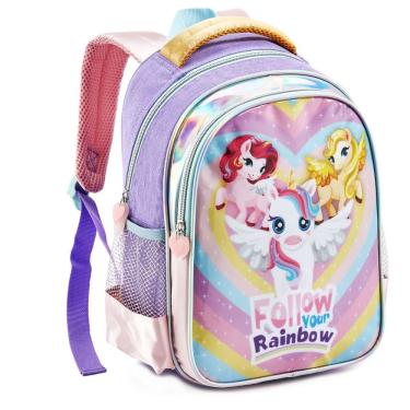 Imagem de Mochila Costas Escolar Feminina Grande Unicórnio Denlex
