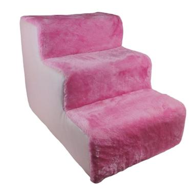 Imagem de Escadinha Pet Luxo Cachorro Caes Gato Princesa Subir Aveludado 3 Degraus Escada Altura