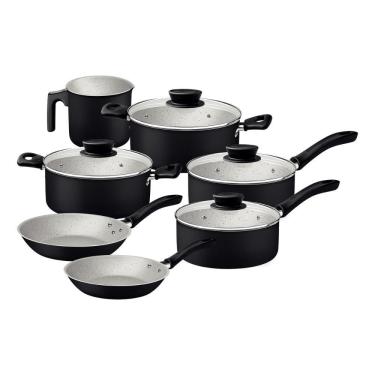 Imagem de Jogo De Panelas 7 Peças Linz Cores Antiaderente Tramontina Preto