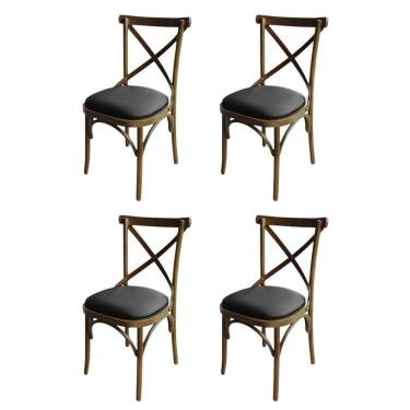 Imagem de Kit 4 Cadeira Xis Em Madeira Maciça De Eucalipto Verniz Imbuia Factor Marrom-preto