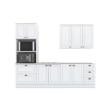 Imagem de Cozinha Completa Americana Kit C5P30 9 Portas 5 Gavetas MDF 221cm Branco com 5 Módulos