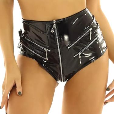 Imagem de Women Wetlook Faux Leather Shorts Stretch Slim Hips Zipper Shorts Night Club Dance Bottoms XXL