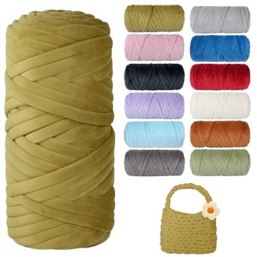 Imagem de Fio grosso grosso para tricô, fio de tubo gigante de lã de cristal macio para projetos de kintting à mão - cobertor, cama de animais de estimação, travesseiro e bolsas (verde cáqui, 60 jardas)