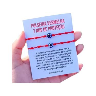 Imagem de Kit 2 Pulseiras Vermelhas Kabbalah Com 7 Nós E Olho Grego - A1