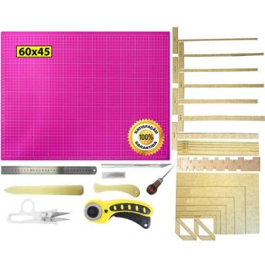 Imagem de Base Corte 60 Régua 30cm Cortador Estilete Gabaritos - Rosa - De Acord