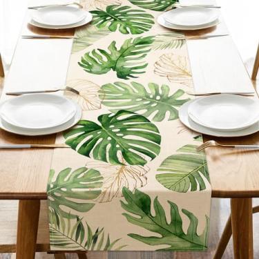 Imagem de Seliem Caminho De Mesa Com Folhas Palmeira Verão E Folhagens Tropicais, Decoração Planta Monstera Para Cozinha Sala Jantar, Decorações Sazonais Primavera Ambientes Internos Externos, Luau Havaiano,