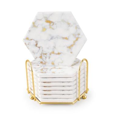 Imagem de Geichan Porta-Copos Para Bebidas, 8 Peças De Bebidas Com Suporte Metal, Base Cortiça, Proteção Mesa