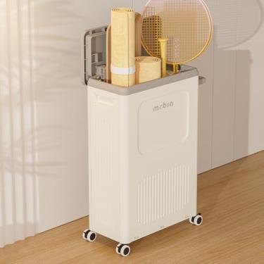 Imagem de Mrbin Cestos de armazenamento de plástico finos com tampa, recipientes retangulares para armário de 40 l/11 gal com rodas, caixas organizadoras estreitas para cozinha, sala de aula, roupas, despensa