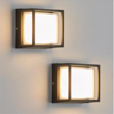 Imagem de Degruand - Pacote Com 2 Arandelas De Parede Quadradas Modernas Led Para Áreas Externas, 3000K, 12W, 1200Lm, Luzes Brilhantes Varanda E Pátio, Iluminação Externa À Prova D'Água Ip65 Porta Da Frente Q