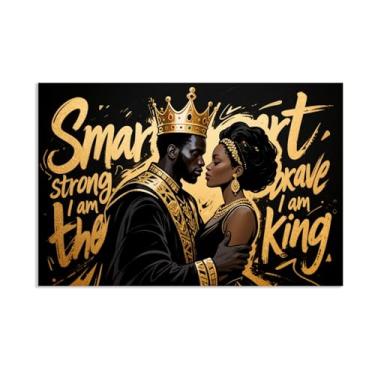 Imagem de SDYJ6GSW Arte de parede de rei e rainha africana impressões em tela de casal preto impressão em tela abstrata pôster inspirador de homem negro para sala de estar quarto banheiro 45 x 30 cm (18 x 12