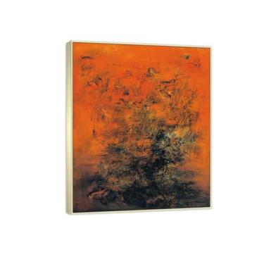 Imagem de MUHJDYC Zao Wou-ki Pintura famosa abstrata - imagem de arte em tela - arte de parede para sala de estar - reprodução de impressões (12-04-60) 20x25cm-8x10in moldura prata