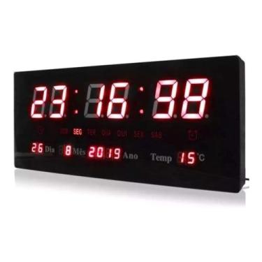 Imagem de Relógio de Parede Digital LED Grande com Termômetro, Display Vermelho, Data e Temperatura