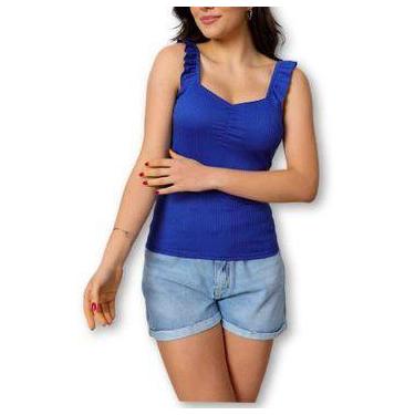 Imagem de Blusa feminina canelada alça babado decote drapeado com bojo roupas fe