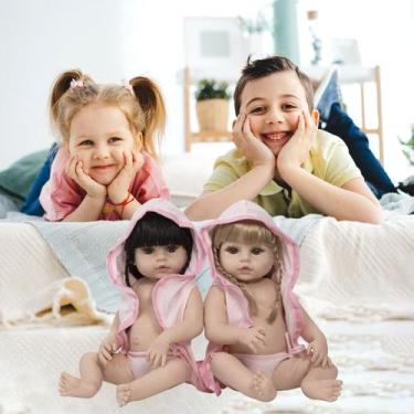 Imagem de Bebe Tipo Reborn Gêmeas Cabelo Longo 100% Silicone + Itens - Cegonha R